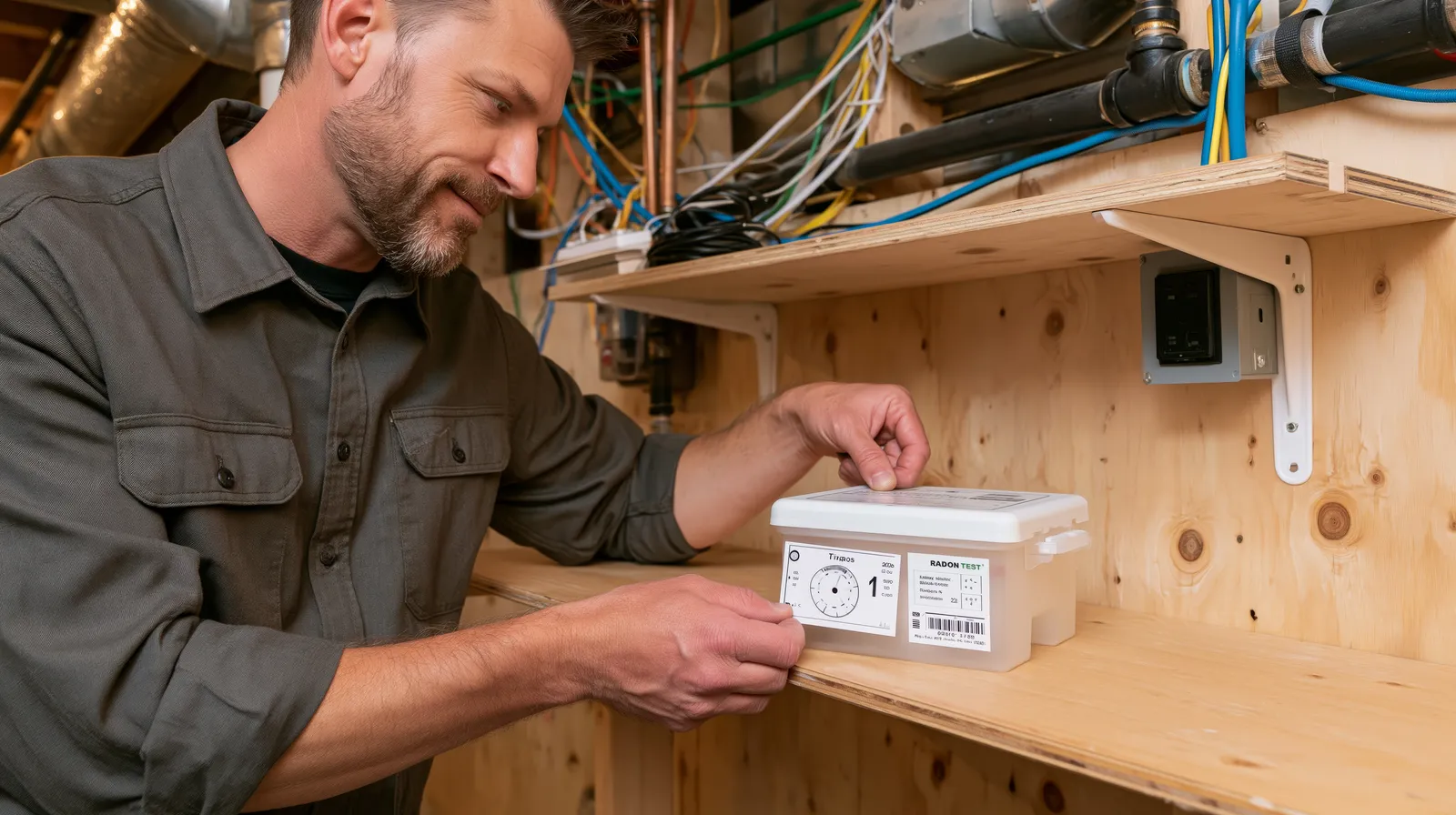 En tekniker mäter radon i Fullersta